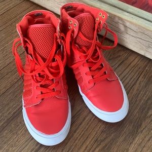 Supra red high top sneakers, size 7.5 woman’s.  Excellent condition, very cute!